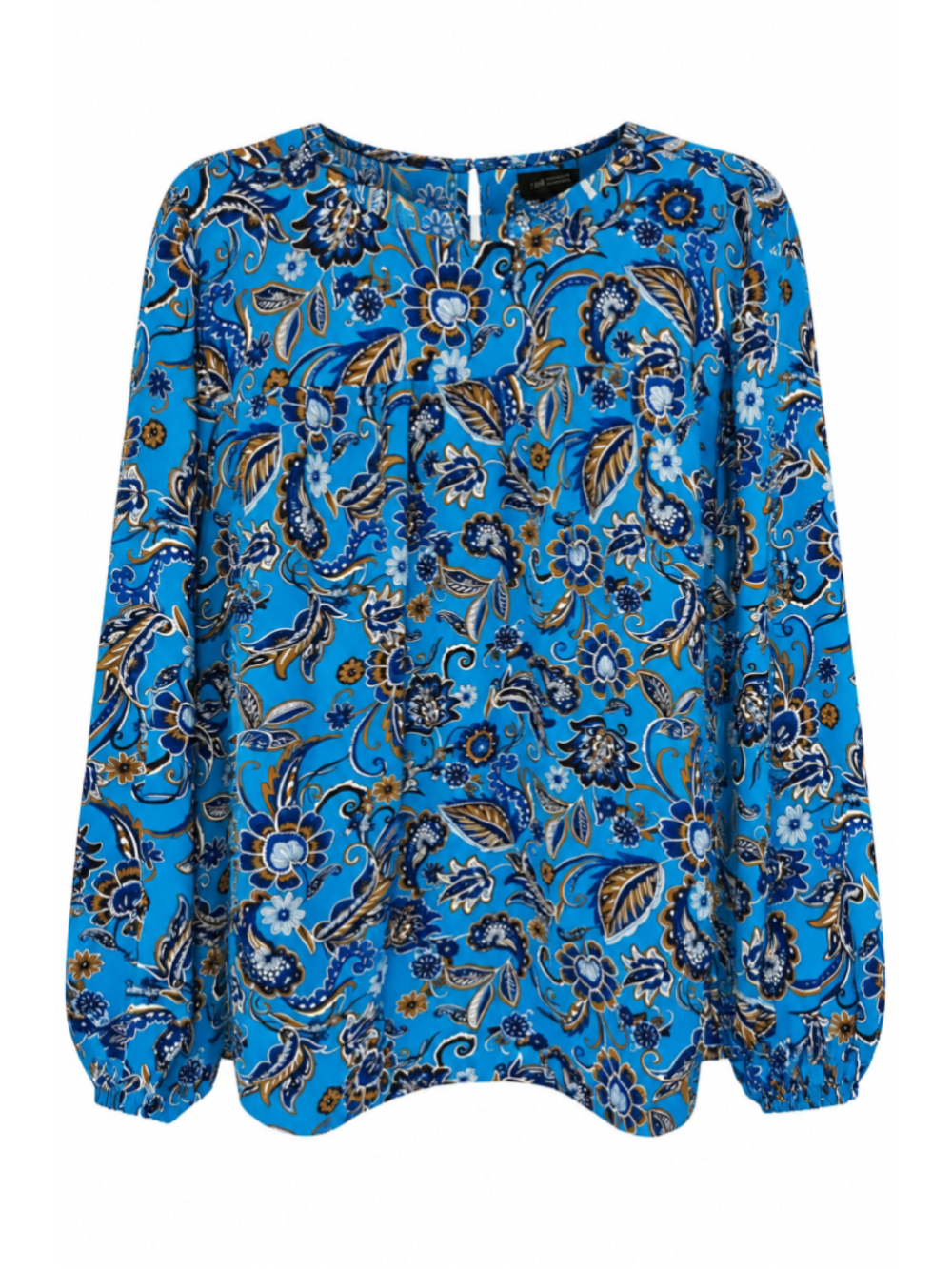J.Jill WEAREVER Blouse Blue Brown Floral Paisley Long Sleeve Top WOMENS 2X / XXL